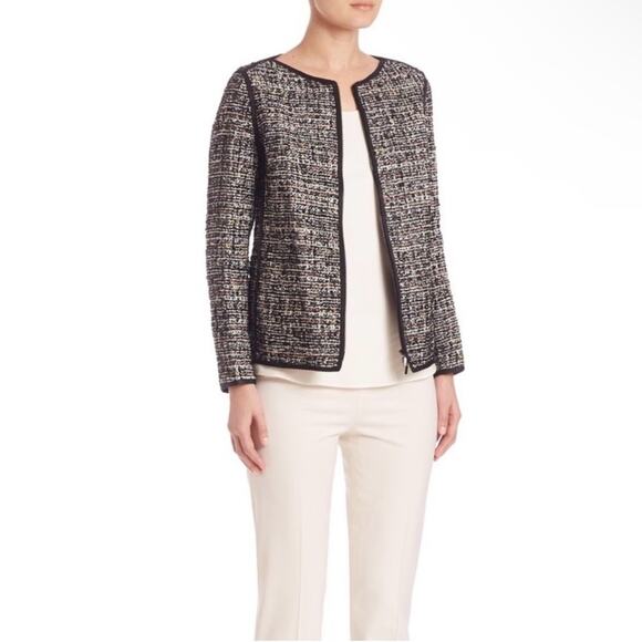 Lafayette 148 Keaton Tweed Blazer Jacket Rainbow Multicolor Pockets Black Petite - Picture 1 of 15